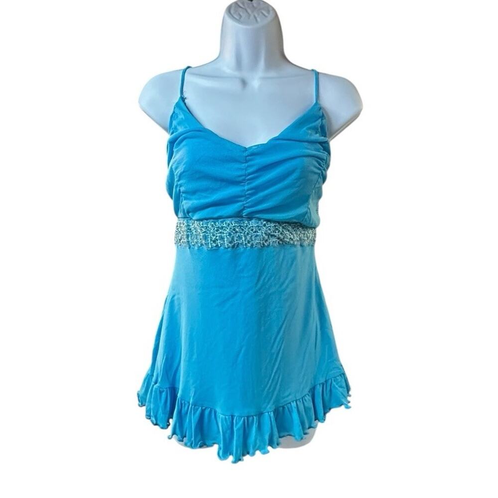 Vintage Alexia Blue Babydoll Tank Top Sleeveless Ruffle Hem Y2K Fairycore L